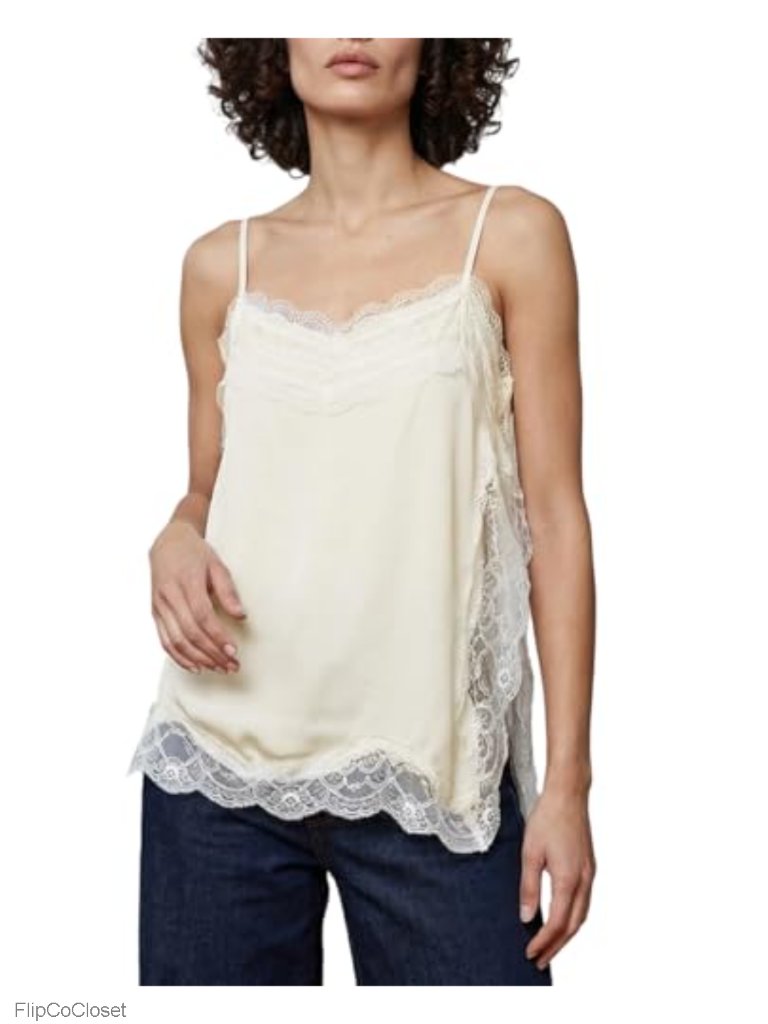 Lace Trim Square Neck Cami Tank Top Womens Flowy Sleeveless Layering